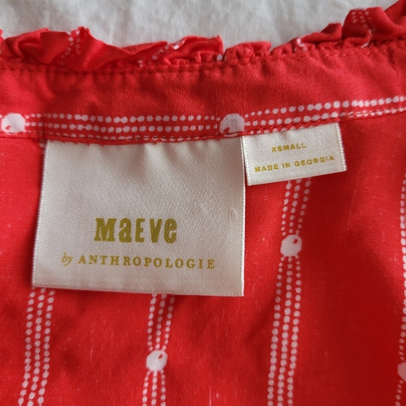 Anthropologie Maeve Aveiro Ruffle Sleeve Striped Short Sleeve Blouse - Picture 12 of 13